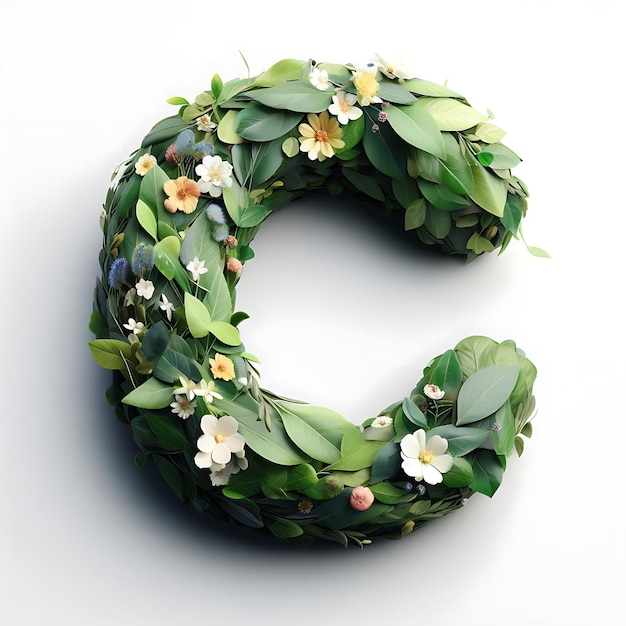 imagem da letra 'C' feita de folhas verdes