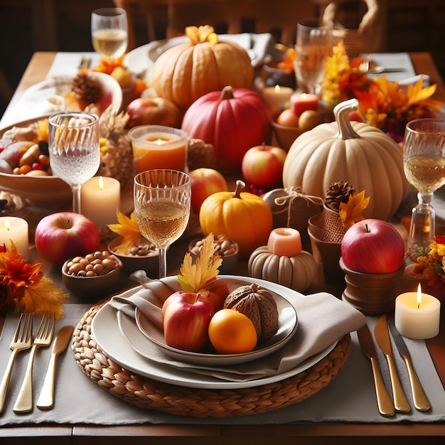 Imagem da mesa de outono para a celebração da Refeição de Ação de Graças