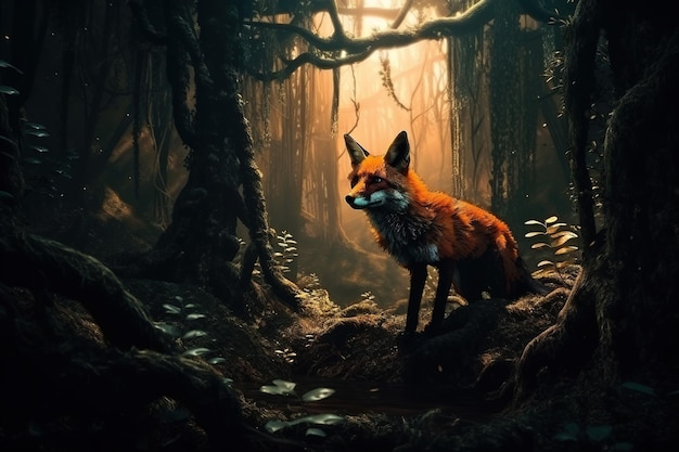 Imagem da raposa vermelha na floresta Ilustração de animais selvagens IA generativa