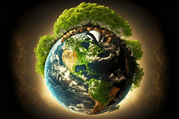 Imagem da terra com árvore no topo como símbolo de cuidado com o meio ambiente e reciclagem de materiais recicláveis