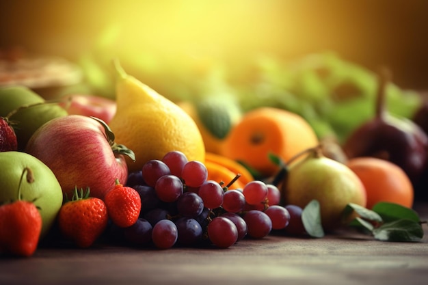 Imagem de alimentos saudáveis e frutas Dia Mundial da saúde bokeh Generative AI