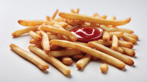 Imagem de alta qualidade de batatas fritas crocantes com um ketchup vermelho