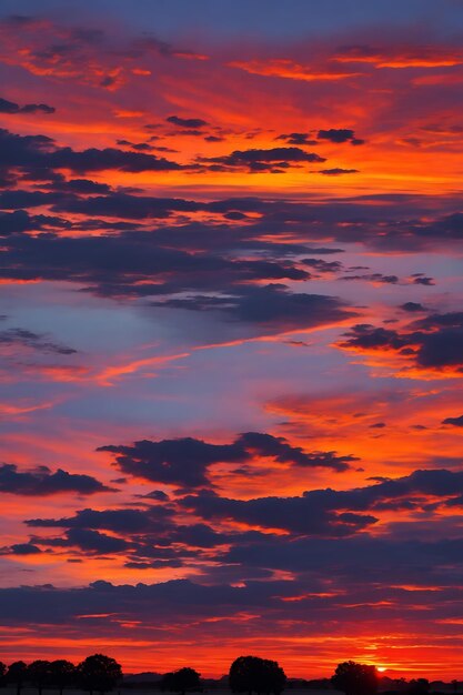 Imagem de alta qualidade Fonte de fundo cativante de uma dramática paisagem do céu ao pôr-do-sol criada usando gêneros de IA