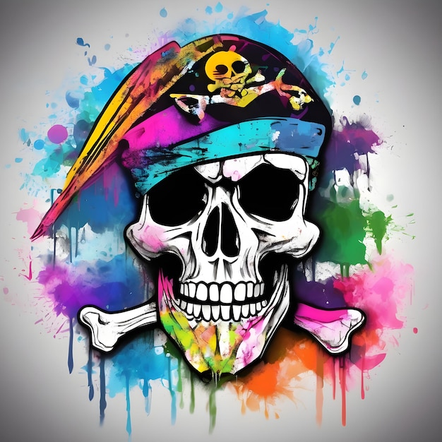 Imagem de aquarela AI de graffiti ilustração de um pirata