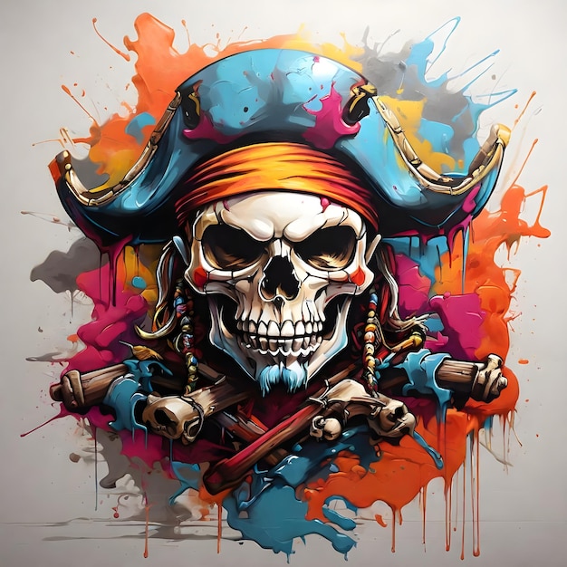 Imagem de aquarela AI de graffiti ilustração de um pirata