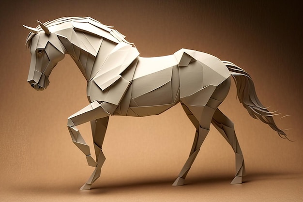 Imagem de arte de origami de papel Cavalo de papel feito à mão Ilustração de animais selvagens IA generativa