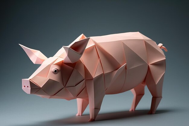 Imagem de arte de origami de papel Porco de papel feito à mão Ilustração de animais de fazenda IA generativa