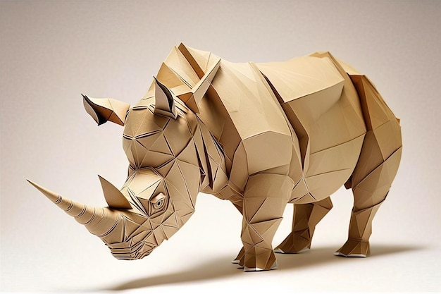 Imagem de arte de origami de papel rinoceronte de papel feito à mão ilustração de animais selvagens ia generativa