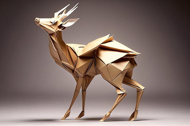 Imagem de arte de origami de papel Veado de papel feito à mão Ilustração de animais selvagens IA generativa