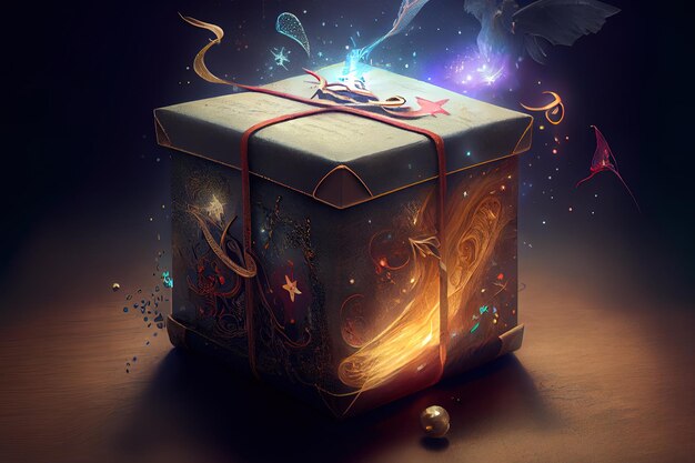 Imagem de caixa de presente mágica mídia mista Generative Ai