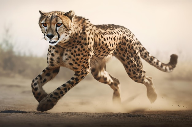Imagem de chita correndo em fundo natural Animais selvagens ilustração IA generativa