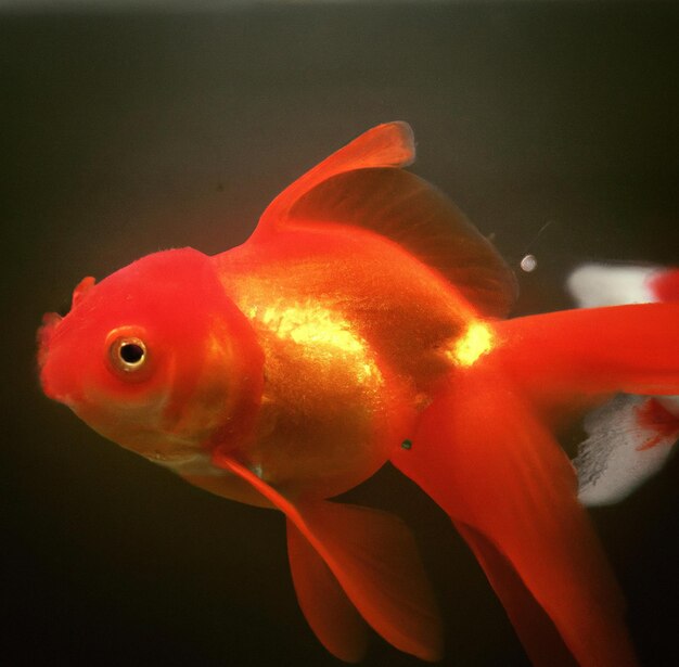 Foto imagem de close-up de peixes dourados nadando no tanque em fundo escuro