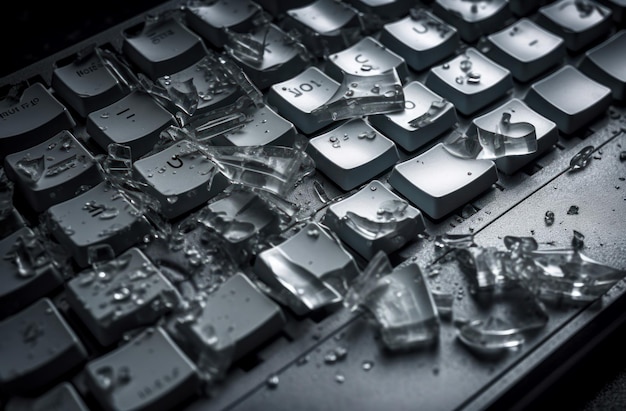 Foto imagem de close-up de teclado de computador quebrado botões danificados em equipamentos de computador portátil digital gerar ai