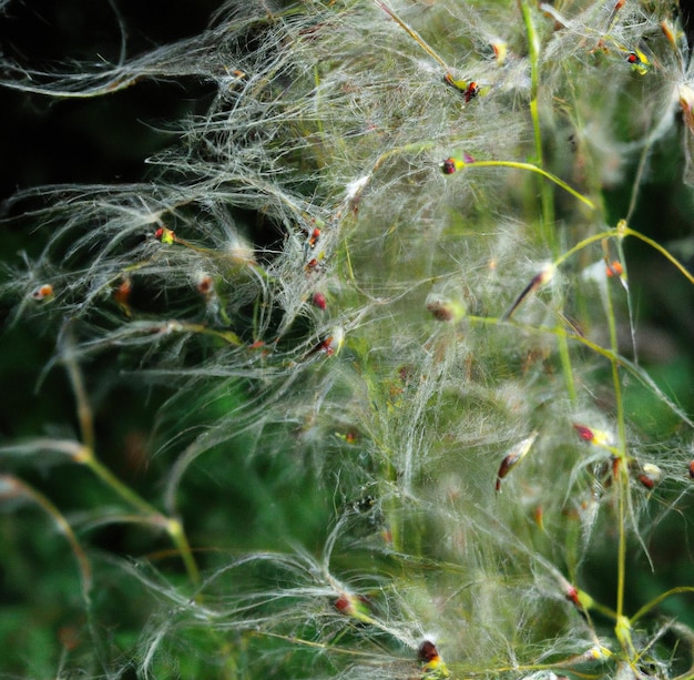 Imagem de close-up de wisp de planta branca sobre fundo verde