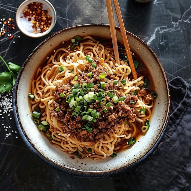 Imagem de comida chinesa que Dan Dan Noodles e bom aplicar para o menu livro