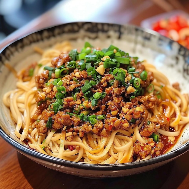Imagem de comida chinesa que Dan Dan Noodles e bom aplicar para o menu livro