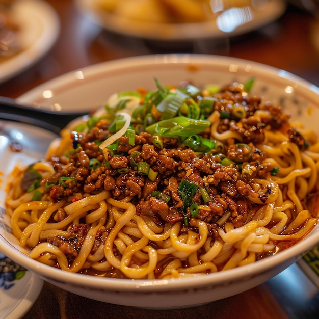 Foto imagem de comida chinesa que macarrão de pequim ou zha jiang mian e bom aplicar para o menu livro