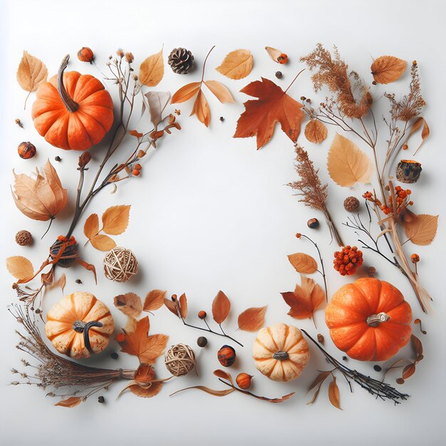 Imagem de composição de outono abóbora e bagas em fundo branco