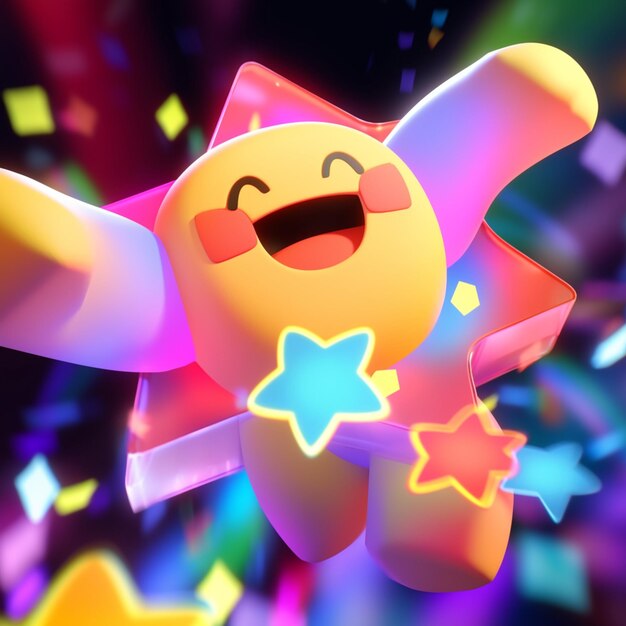 imagem de cores brilhantes de um personagem de estrela sorridente em uma festa generativa ai