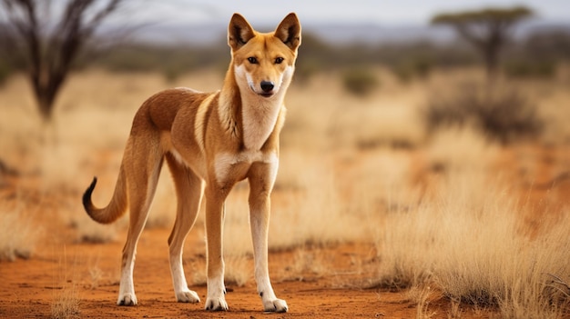 Imagem de corpo inteiro de Dingo na Austrália olhando direto para a câmera