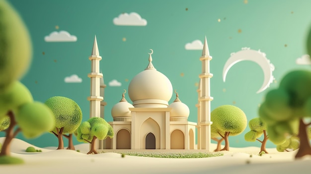 Imagem de desenho animado de Eid Mubarak em fundo limpo em cores harmoniosas