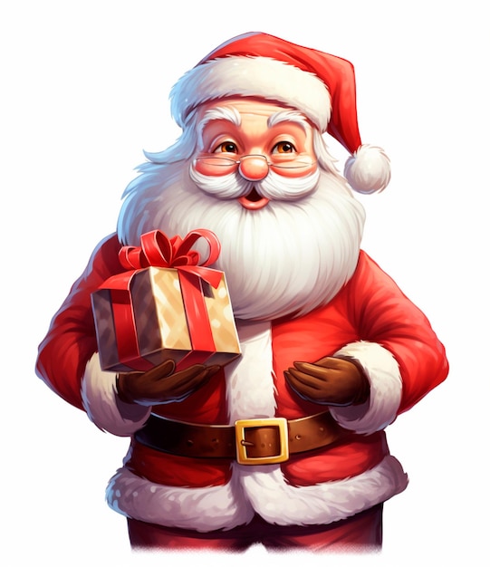 Imagem de desenho animado do Papai Noel segurando um presente
