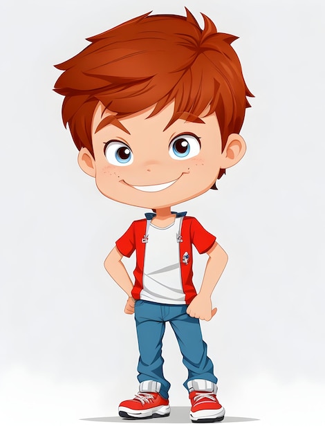 Imagem de design 2d de menino de desenho animado com fundo branco