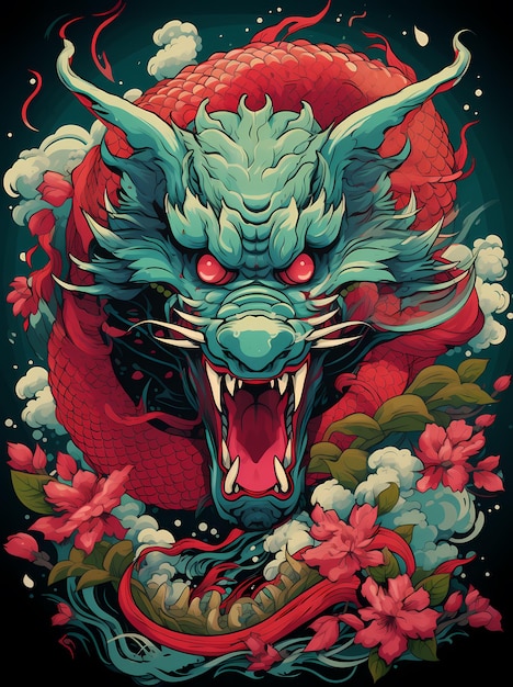 Imagem de dragão do zodíaco plano de vetor ilustração de carta de banner fundo