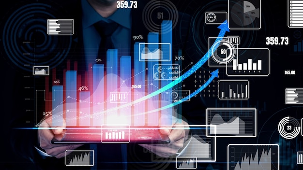 Imagem de dupla exposição do crescimento do lucro empresarial, conceitual