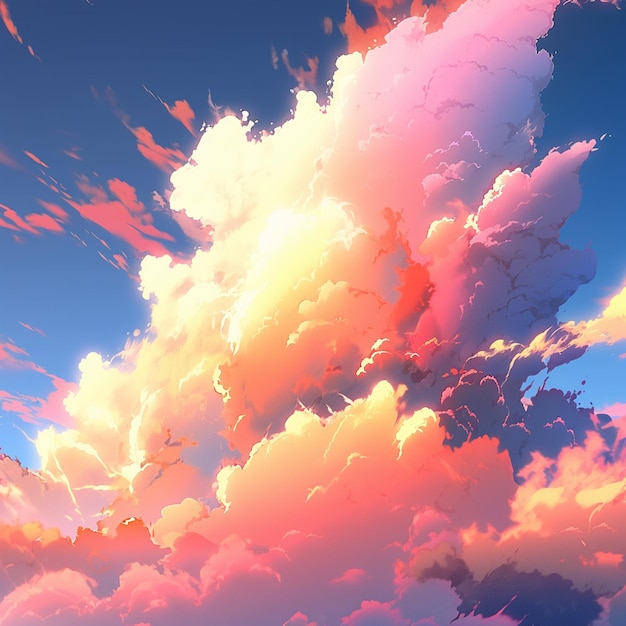 Imagem de estilo anime de um céu rosa e azul com nuvens generativas ai