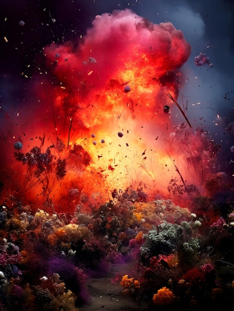 Imagem de estilo de textura de explosão de fogo e fumaça com partículas