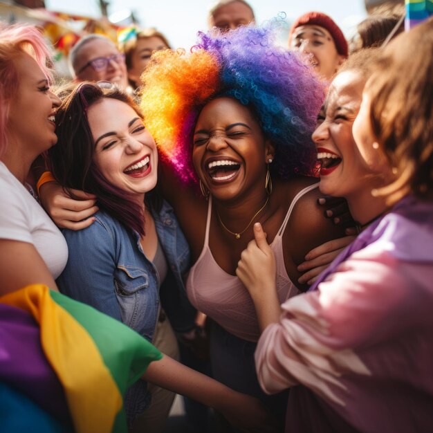 Imagem de estoque de membros da comunidade LGBTQ se apoiando uns aos outros e compartilhando momentos de alegria e celebração