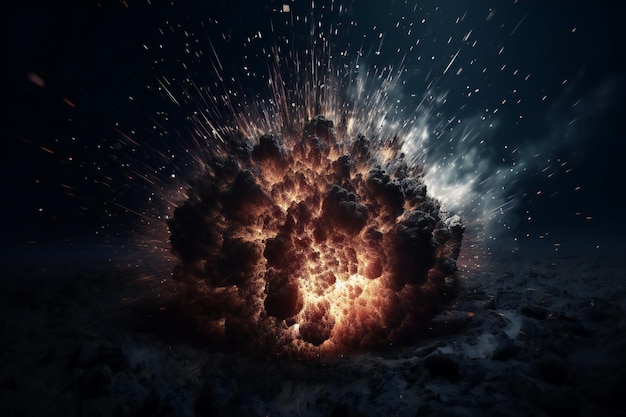 Foto imagem de explosão em fundo escuro colagem