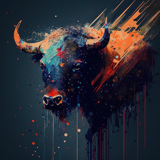 Imagem de fantasia abstrata cabeça de bisão colorida animais selvagens animais generativos ilustração de IA