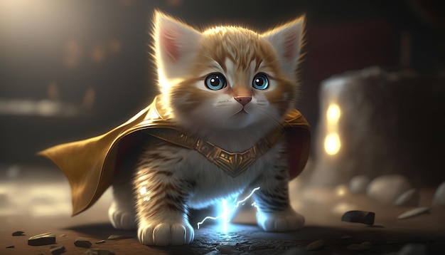 Imagem de fantasia de super-herói gatinho fofo imagem generativa AI