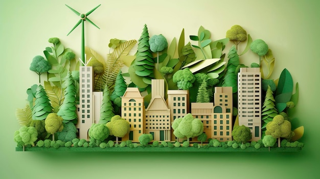 Imagem de folha verde no estilo de arte de papel com árvores