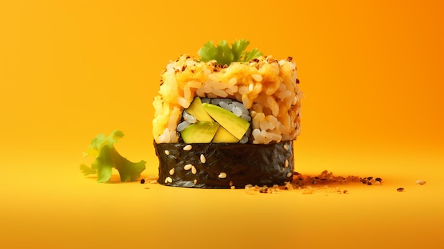 Imagem de fotografia de comida japonesa que sushi com fundo amarelo e bom aplicar para o menu do livro