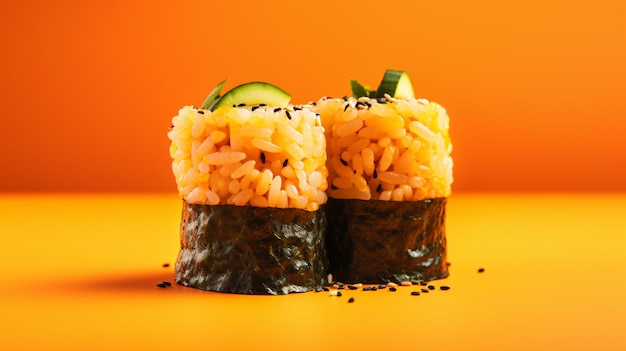 Imagem de fotografia de comida japonesa que sushi com fundo amarelo e bom aplicar para o menu do livro