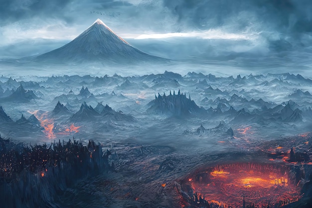 Imagem de fundo das erupções de lava do vulcão