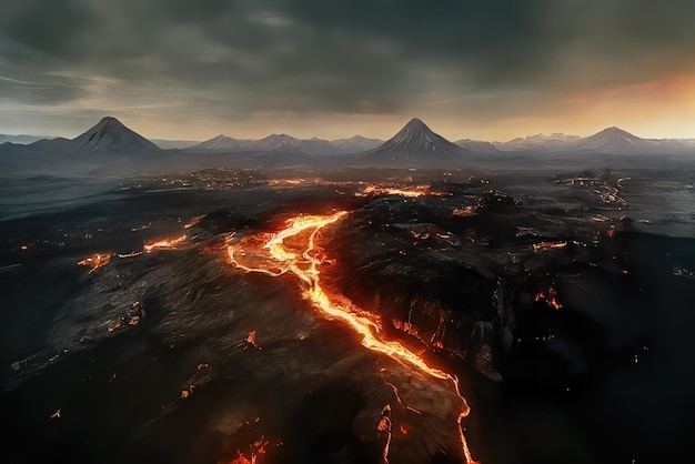 Imagem de fundo das erupções de lava do vulcão