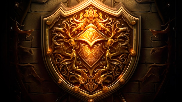 Imagem de fundo de escudo dourado IA geradora