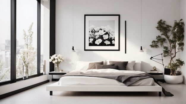 imagem de fundo de moldura de foto em branco de quarto moderno e minimalista