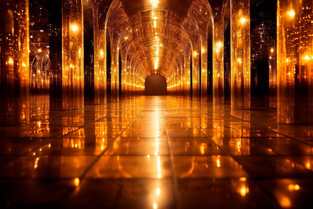 imagem de fundo do caminho dourado do túnel com luzes