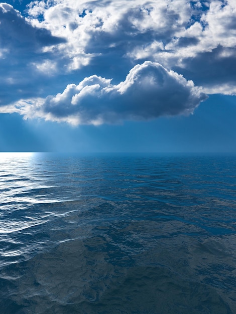 Imagem de fundo do céu tempestuoso sobre um oceano calmo e reflexivo