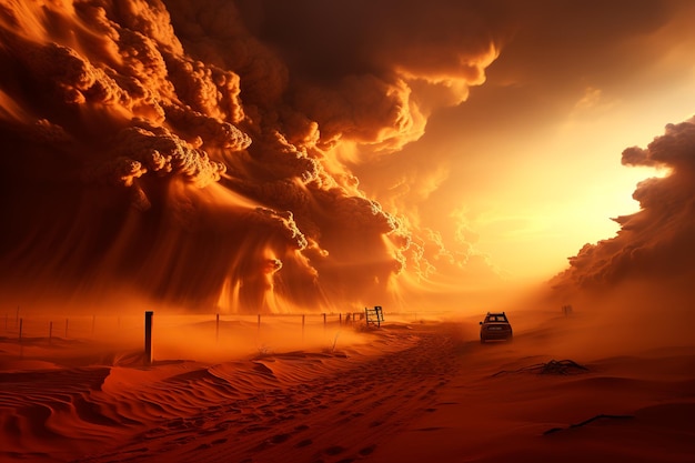 Foto imagem de fundo do deserto com tempestade de areia