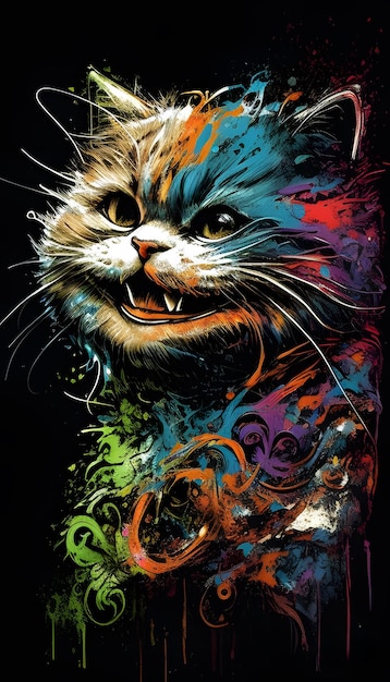 Imagem de gato com respingos de tinta colorida no rosto Generative AI