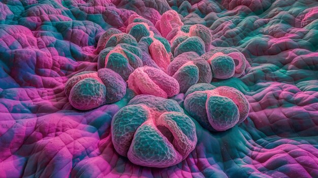 Foto imagem de germes, moléculas e partículas em close-up