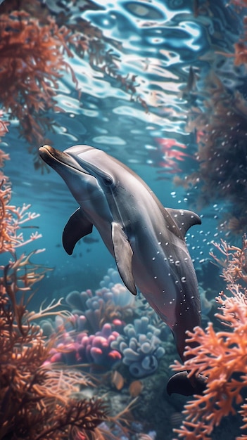 imagem de golfinho no mar gerada por inteligência artificial ultra realista