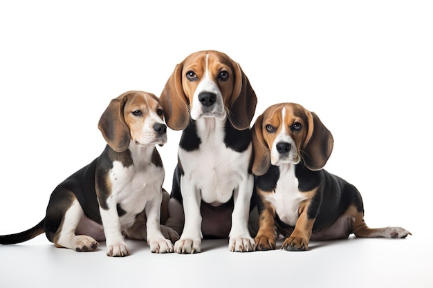 Imagem de grupo familiar de cão beagle em fundo branco Animais de estimação Ilustração IA generativa