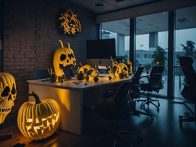 Foto imagem de halloween no escritório da empresa